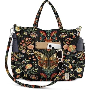 Miss Adola Corduroy Crossbody Tote Bag for Women | Multi Pocket Storage, Zipper Closure, Adjustable Strap, Fits 14 Inch Lapto