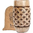 NORSE EMPIRE Wooden Beer Cup 16Oz (chainmail Pattern) 100% Handcrafted Beer Stein | Viking Mug for men | Beer accessories for men | Viking Gifts for Men | Includes Medieval Gift Sack | Giftable