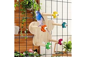 DVHEY Bird Rotating Perch Toy,Durable Unique Wooden Ferris Wheel Parrot Toys with 5 Perches,Bird Cage Accessories for Parakeet, Cockatiel, Budgerigar,Conures, Lovebirds