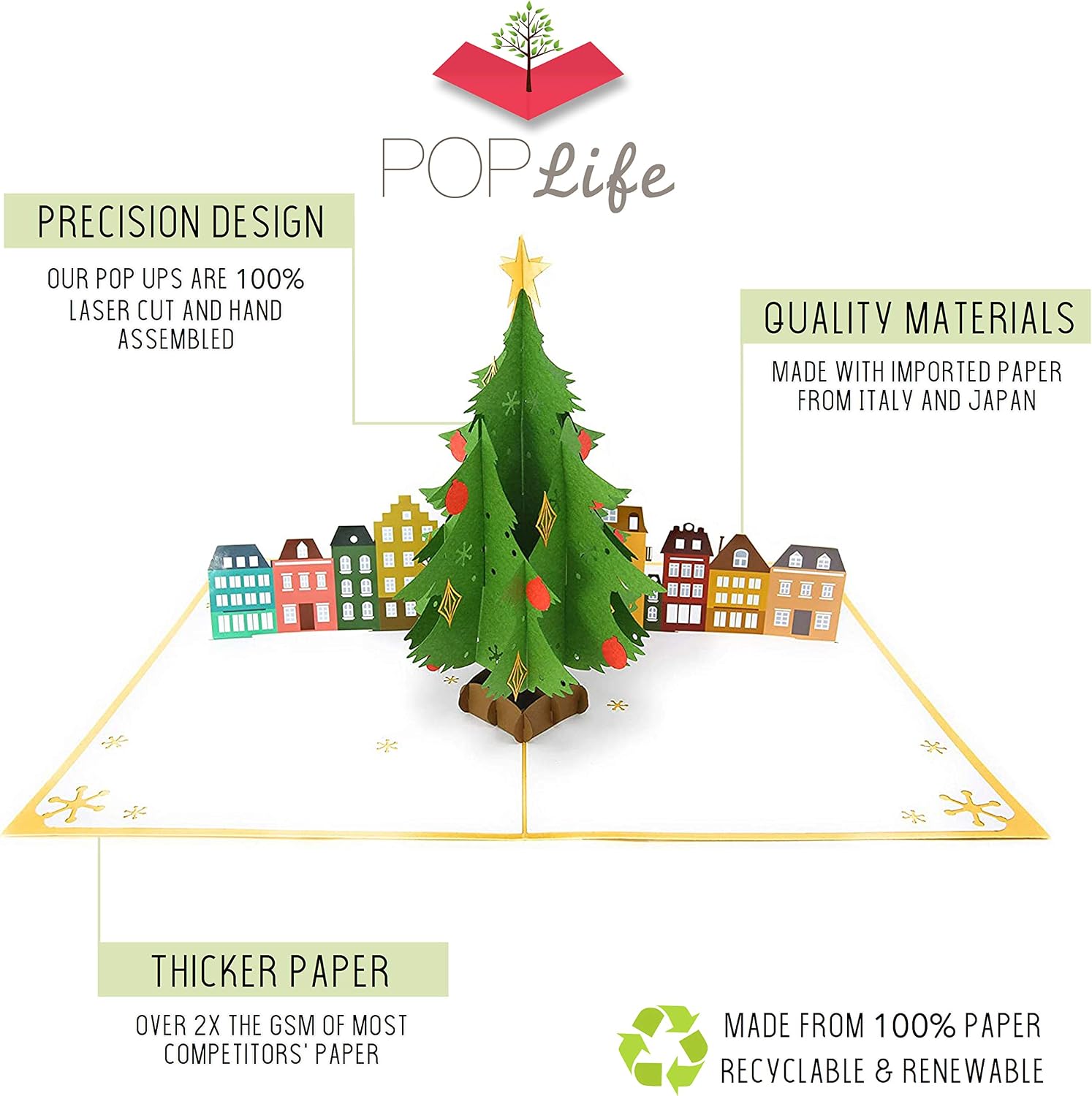 PopLife® Christmas Tree Pop Up Card, 3D Holiday Greeting, Blank Merry Christmas, Stocking Present for Friends and Family - Image 3