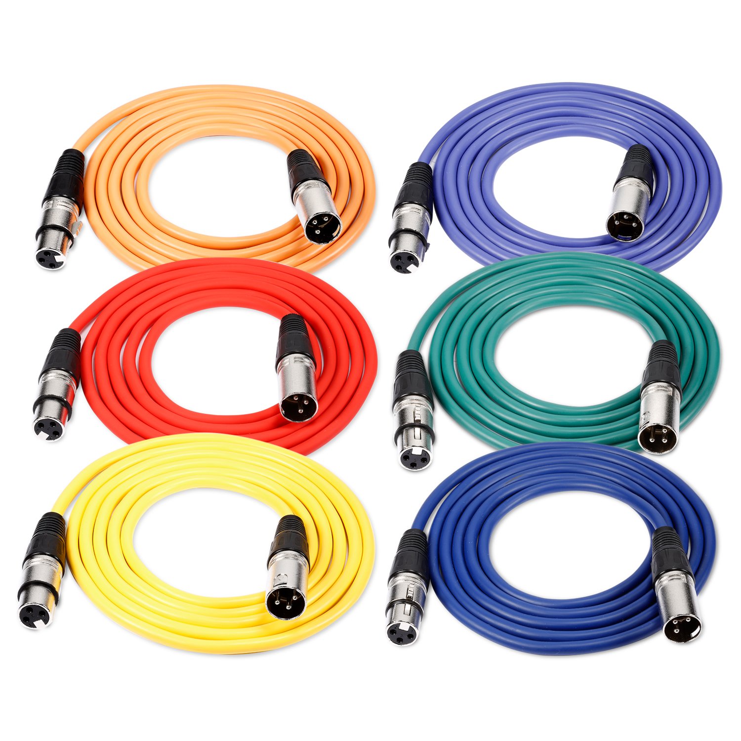 Neewer 6 Pack 3 feet/1m Mic Cable Cord, XLR Male to XLR Female Microphone Audio Colored Snake Cables (Purple/Red/Blue/Orange/Yellow/Green)