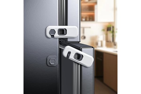 2 Pack Child Proof Refrigerator Lock, Fridge Locks for Kids with Sticky Adhesive Pads, Child Safety Locks for Doors, RV Refri