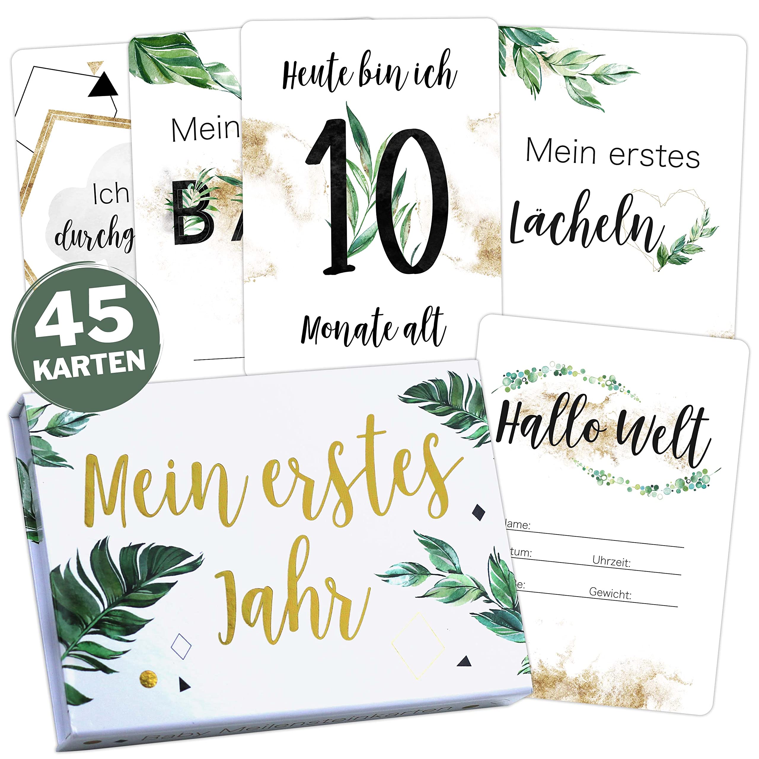 45 Pregnancy Baby Milestone Cards Tropical Green Milestone Cards Gift Set + Gift Box Lovely Gift Idea for Newborn Mum to be Baby Shower