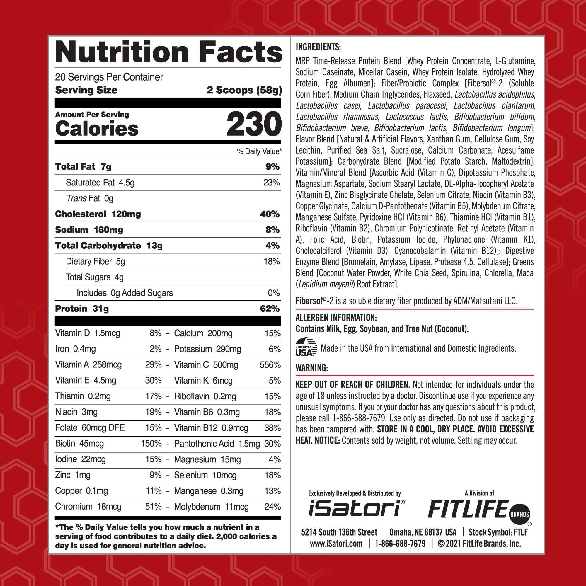 iSatori Eat Smart MRP, High Protein Meal Replacement Shake with Whey Protein Powder, Probiotics Powder, Casein Protein, MCT Oil, Egg Albumen, Vitamins & Minerals, Keto, Vanilla Flavor, 20 Servings