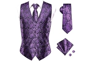 Hi-Tie Mens Silk Suit Vest and Tie Handkerchief Set Jacquard Formal Dress Waistcoat For Wedding Party Tuxedo