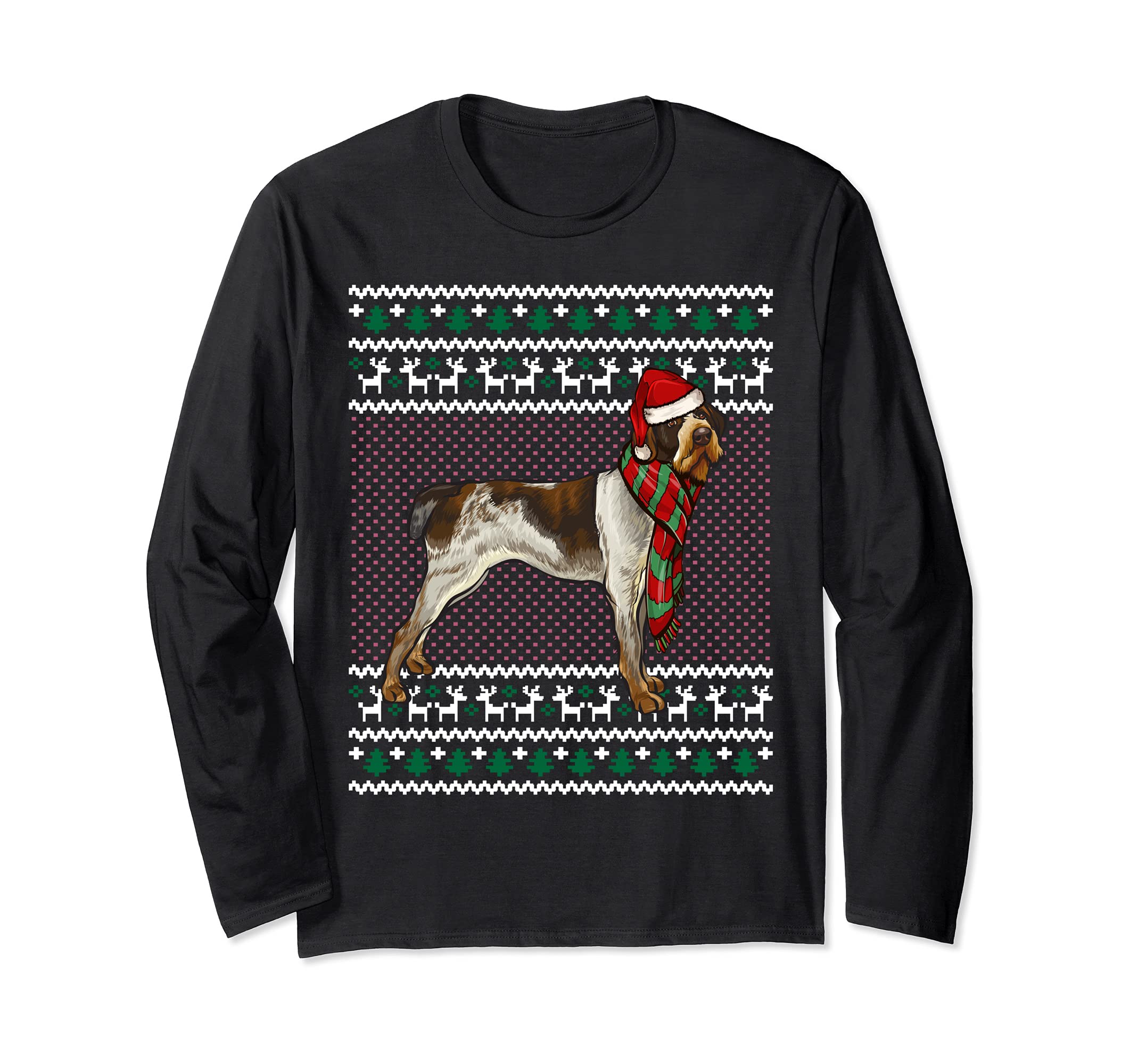Xmas German Wirehaired Pointer Dog Santa Hat Ugly Christmas Long Sleeve T-Shirt