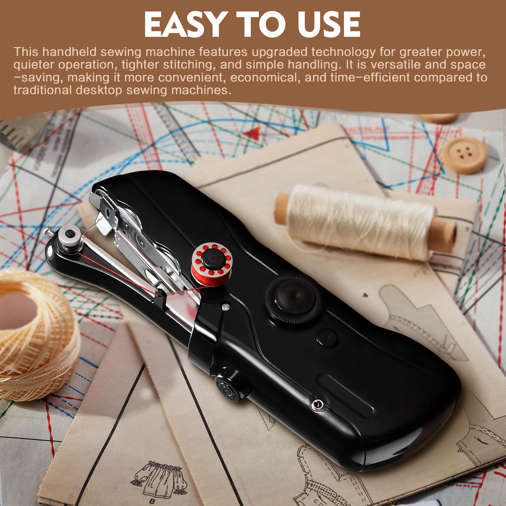 Handheld Sewing Machine with Black Storage Case and 109-Piece Sewing Kit, Mini Portable Cordless Hand Sewing Machine, Ideal for Adults & Beginners, Complete Set of Quick Home Clothing Repair Tools