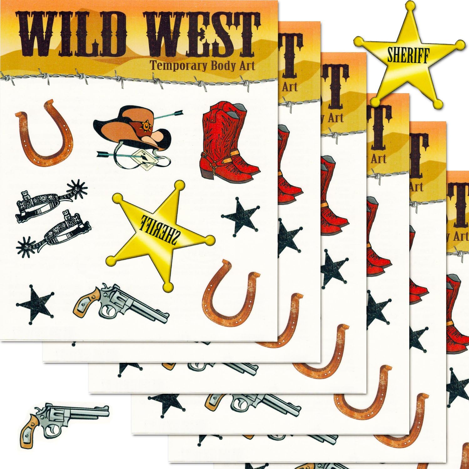 Western Cowboy Temporary Tattoos Party Favor and Costume Set (Over 50 Western Tattoos, Party Supplies)