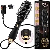 Manual Dual Voltage Blowout Hair Dryer Brush, Professional Hot Air Brush for European Travel 110V-120V/220V-240V, Black Gold Dryer and Volumizer for Women, 2.4 INCHES Oval Shape
