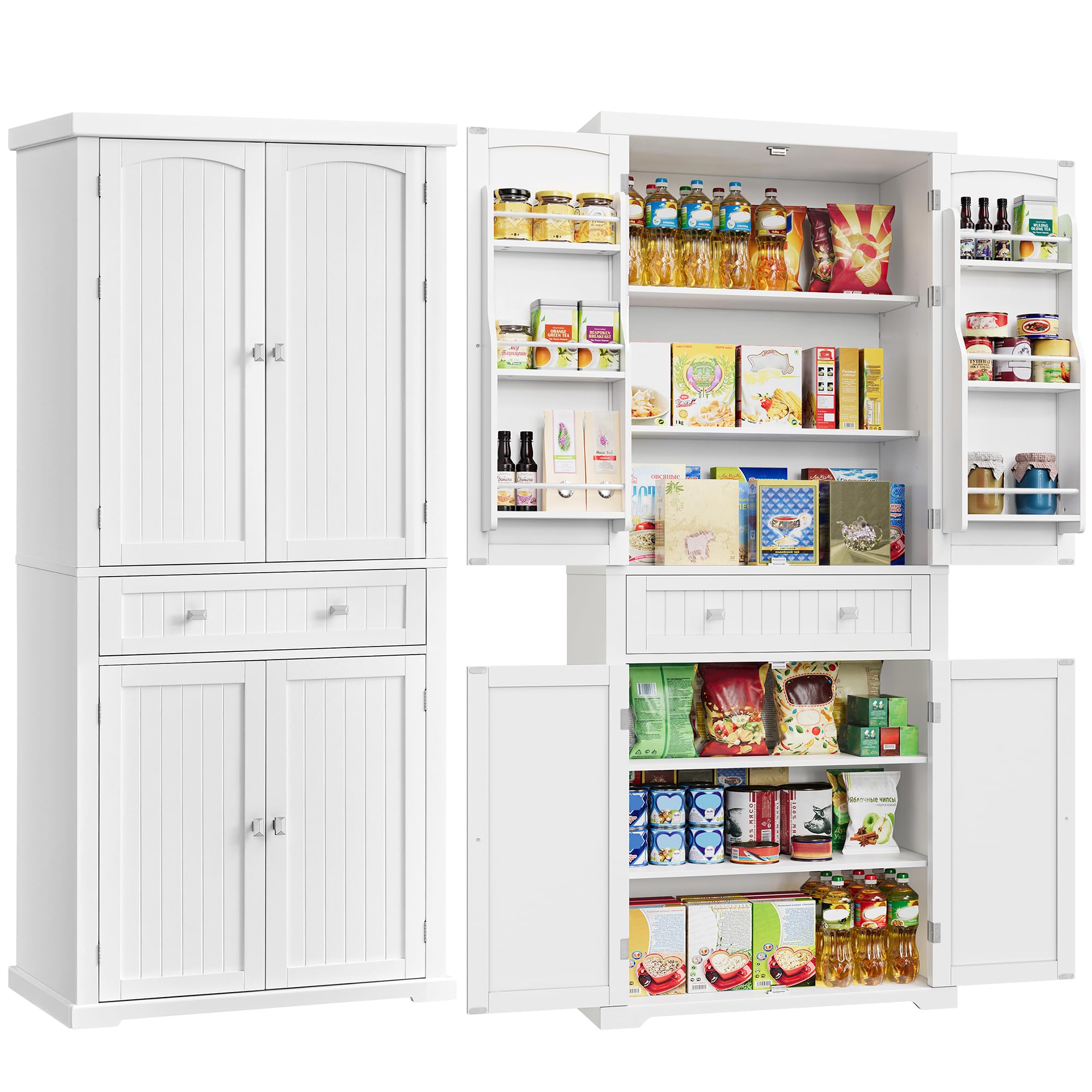 Photo 1 of (***FINAL SALE/NO RETURN, SOLD AS PARTS***) VASAGLE Pantry Cabinet, 71.7-Inch High Freestanding Tall Cupboard Storage Cabinet with a Drawer, 2 Cabinets, 4 Adjustable Shelves, 6 Door Shelves, for Living Room, Kitchen, White UBBC561P31V2