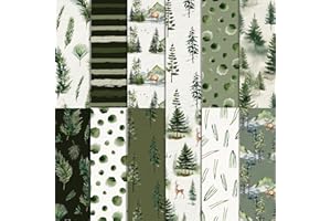 BOLSOME 24 Sheets 11.8'' x 11.8'' Watercolor Forest Scrapbook Paper Pad Sage Green Christmas Tree Elk Pine Leaves Patterned Decorative Craft Paper for Card Making Photo Album Journal DIY Craft