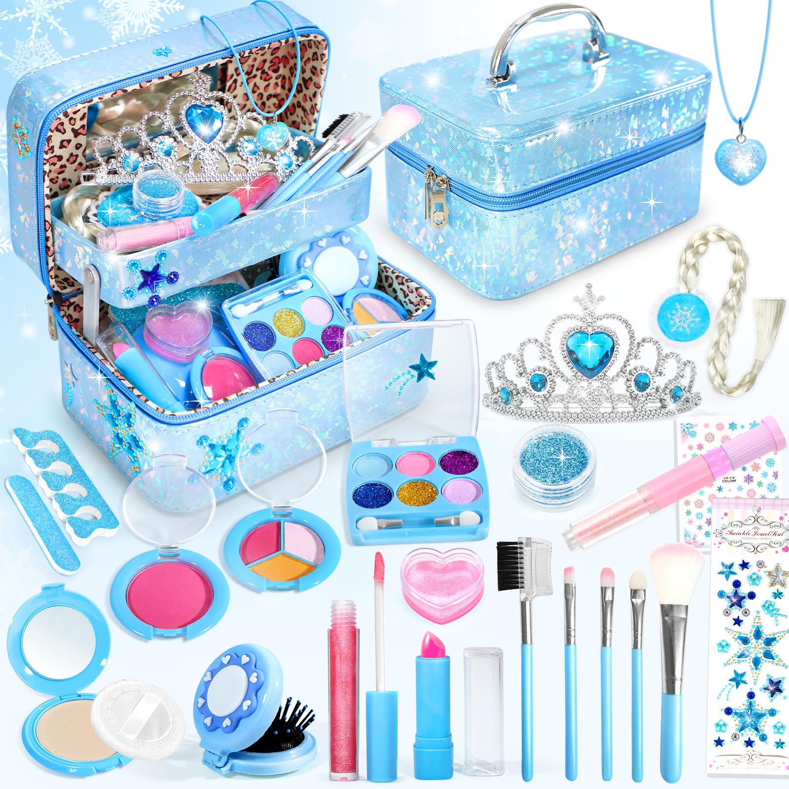 Photo 1 of ***MISSING ALOT OF PIECES/SOME ALMOST EMPTY*** INNOCHEER Kids Makeup Kit for Girl Toys, Frozen Toys for Girls Makeup Kit, Washable Make Up for Kids Double Layer, Frozen Makeup for Little Girls, Gifts Toys for 3 4 5 6 7 8 9 10 11 12+ Year Old Girls