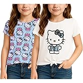 Hello Kitty Girls Shirts - 2 Pack Cotton Blend Short Sleeve Tops - Crewneck Cute Graphic Girls Tee Shirt Pack