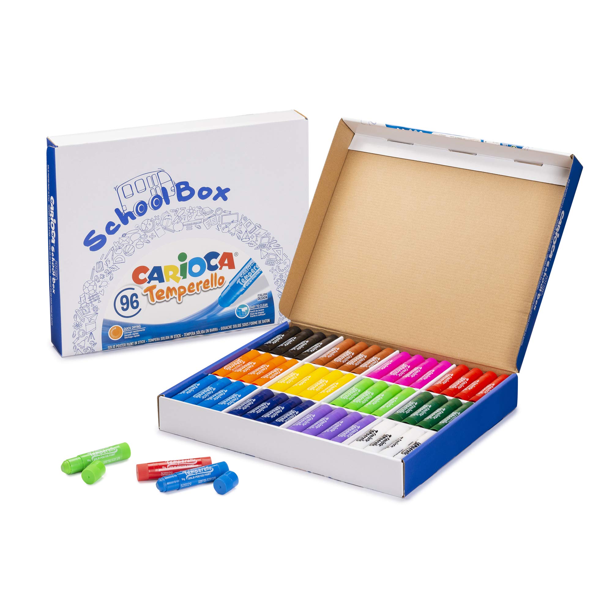 Carioca Temperello Solid Tempera | School Box | Box of 96 Solid Tempera with Bright Colors | 96 Pieces