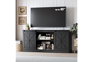 XIXINI Farmhouse TV Stand for 65/60/55 Inch Tvs, Rustic Entertainment Center with Storage Cabinets & Sliding Barn Doors, Modern Media Console Table, Wood Television Furniture for Living Room, Bedroom, Black