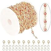 KYUNHOO 16.4 Feet Gold Plated Brass Chain for Jewelry Making with Lobster Clasps and Jump Rings Rosy Rhinestone Beads Chain for Bracelet Necklace Making DIY Jewelry Craft Gift Idea Supplies