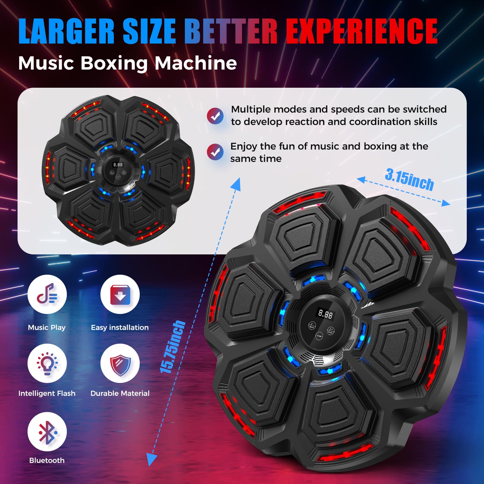 LOLBOX Music Boxing Machine for Adults,Bluetooth Smart Boxing Traineing Machine,Wall Target Punching Workout for Kids,Reflex Training Suitable for Home,Office,Gym,Fun Fitness Equipment