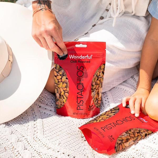 WONDERFUL PISTACHIOS NO SHELLS, CHILI ROASTED NUTS, 11 OUNCE RESEALABLE BAG, PROTEIN SNACKS, GLUTEN FREE COLLEGE SNACKS, HEALTHY SNACKS FOR ADULTS
