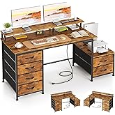 Flrrtenv Flrrtenv 50 Inch Desk with Fabric Drawer, Computer Desk with Printer Cabinet, Industrial Writing Desk with Monitor S
