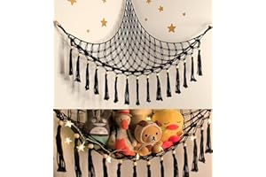 TCGPRO Stuffed Animal Hammock Corner Storage - Toy Hammock Net Organizer with LED Light - Tedddy Hammocks Plushie Net Holder - Black Wall Decor for Boy Living Room Bedroom