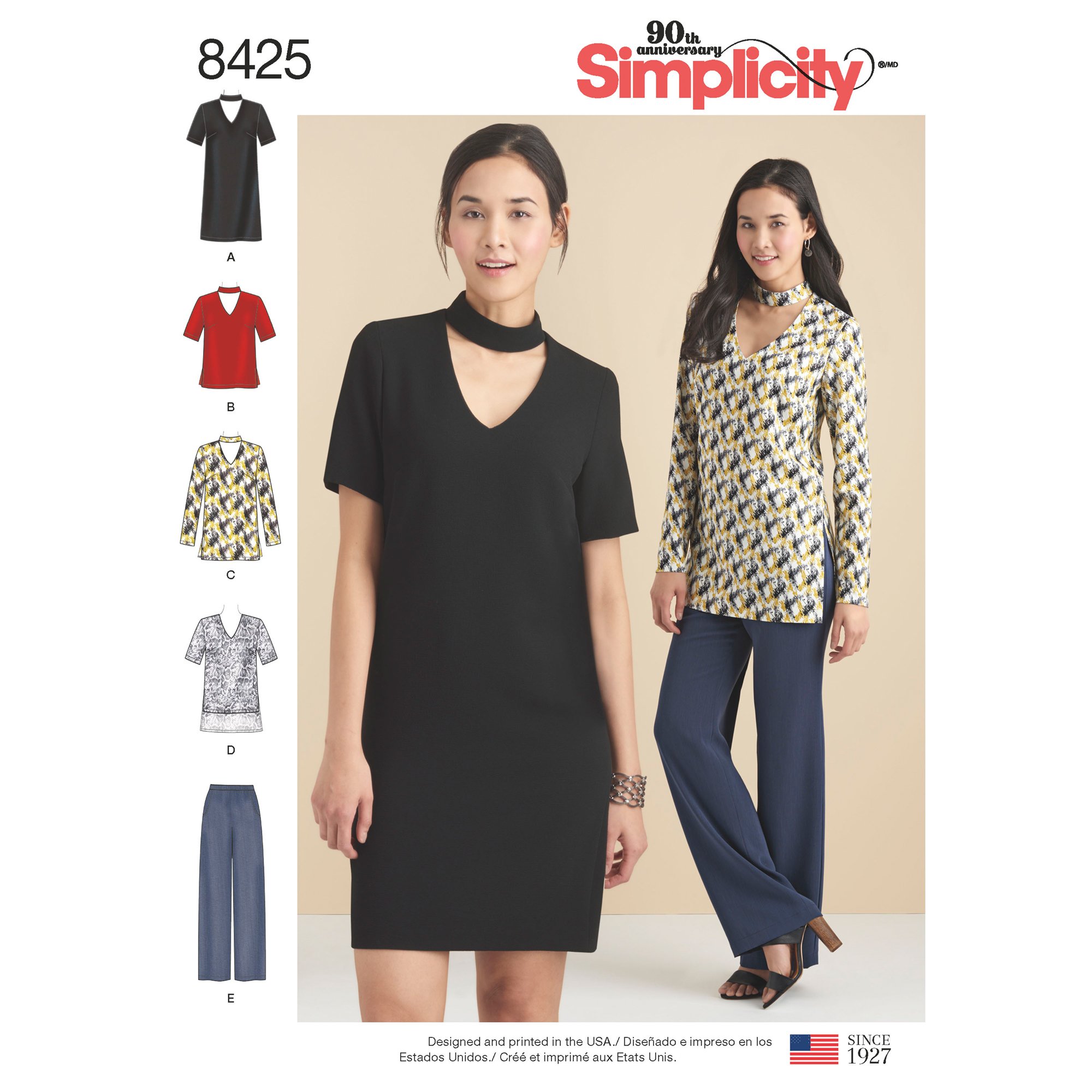 Simplicity 8425Pattern 8425 Women's & Petite Choker Collar Dress, Tunic and Top with Trousers, Paper, White, D5 (4-6-8-10-12)