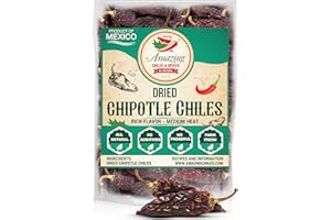 AMAZING CHILES & SPICES Dried Chipotle Morita Chile Peppers 4 oz – Robust Smokey Flavor, Use For Mexican Recipes, Mole, Sauces, Tamales, Salsa, Meats, Stews. Medium to High Heat - Resealable Bag. By Amazing Chiles and Spices