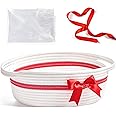 Yeeeasy Gift Basket with Bow and Bag - Home Decor Rope Storage Container for Baby Toys - White, 13.5" X 8.5" X 5.5" with Handles