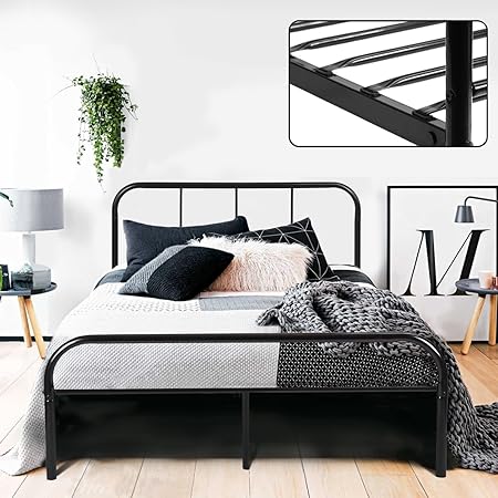 coavas Doppelbett Metallbett 4ft Doppelbett 6 Solid Bettstelle mit 2 Kopfende Metallbett Schwarz