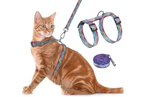 Seyezo Cat Harness and Leash Set, Adjustable Kitten Harness Escape Proof Cats Harness, Soft Lightweight Walking Travel Pet Harness, Cute Kitty Harness Leash Set for Small Medium Cats, Colourful Waves