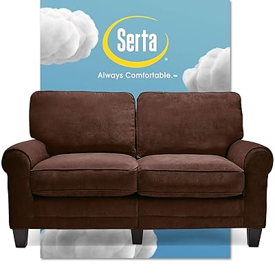 Serta Copenhagen 61" Loveseat Sofa with Pillowed Back, Brown