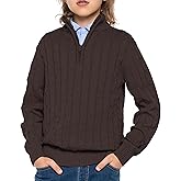 BOBOYOYO Boys Sweater Qurter Zip Pullover 100% Cotton Cable Knit Sweater Casual Long Sleeve Turtleneck for Kids 3-16 Years