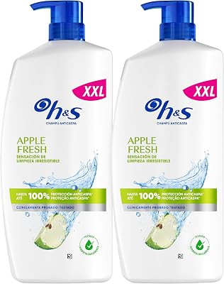 H&S Apple Fresh Champú Anticaspa, Todo Tipo de Pelo y Cuero Cabelludo, 2x1L