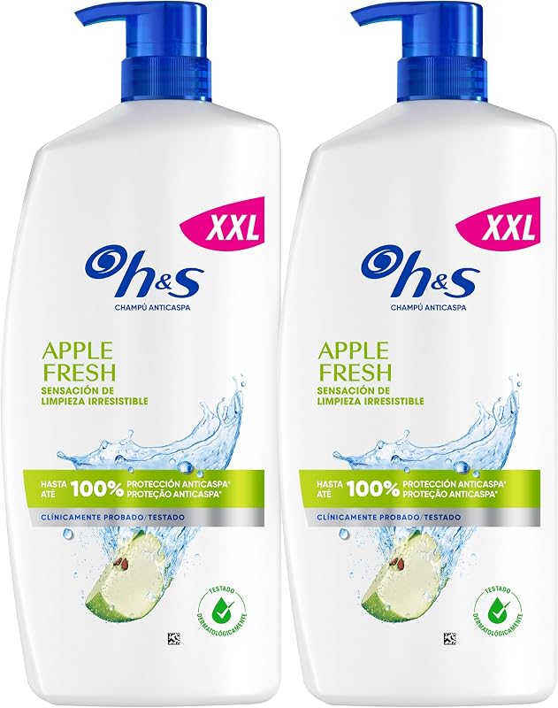 H&S Apple Fresh Champú Anticaspa, Todo Tipo de Pelo y Cuero Cabelludo, 2x1L
