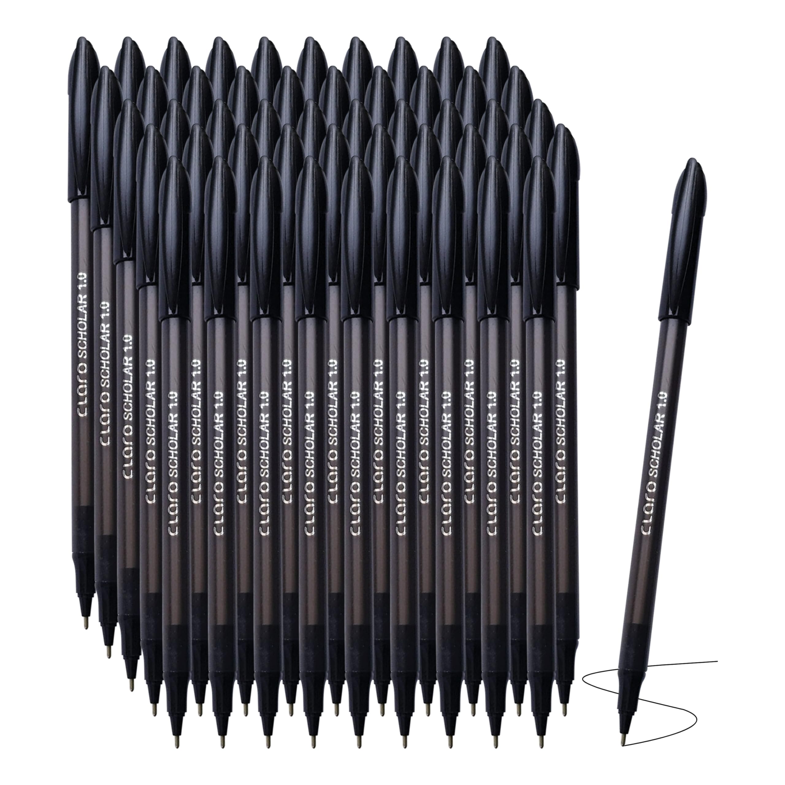 CLARO Scholar Ballpoint Pens, BLACK, Medium Point (1.0mm), Pack of 50, Smooth Ball Pens, Pens for School Office Home Everyday Use