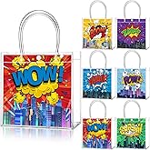 Teenyyou 24 Pcs Hero Clear Favor Bags with Handles Hero Party PVC Treat Plastic Gift Bags for Birthday Party Rewards Supplies