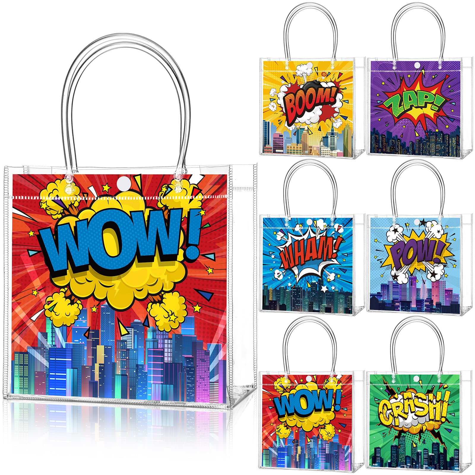 Teenyyou 24 Pcs Hero Clear Favor Bags with Handles Hero Party PVC Treat ...