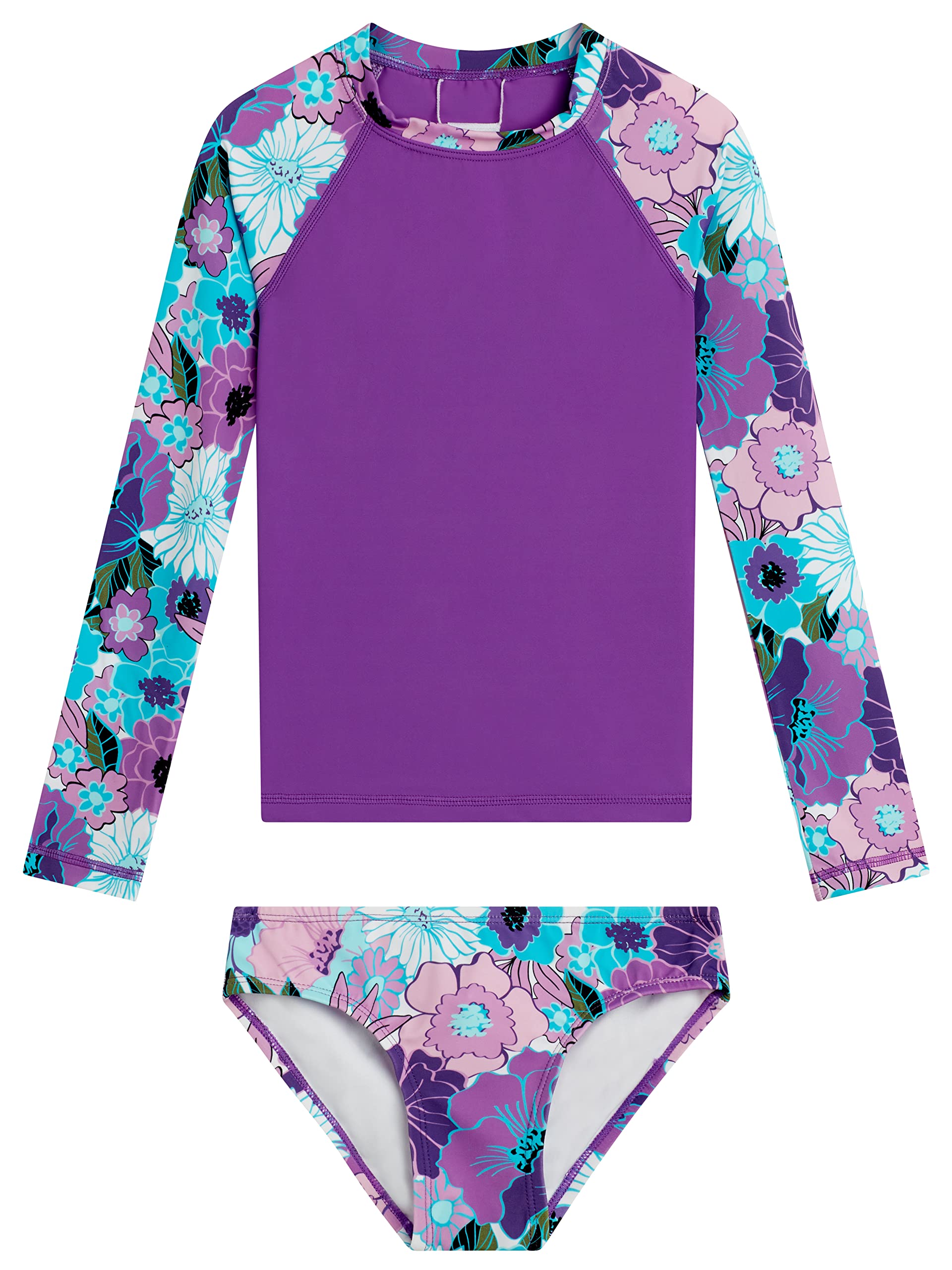 Photo 1 of Kanu Surf Girls' Long Sleeve Rashguard UPF 50+ Two Piece Swim Set, Gianna Purple, 12