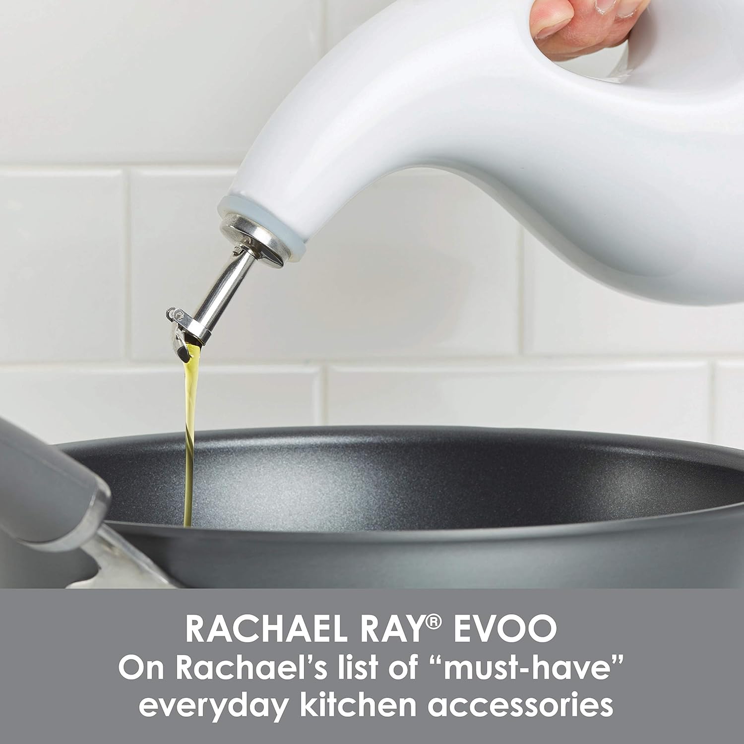 Rachael Ray Slip Glaze Ceramics EVOO Olive Oil Bottle Dispenser with Spout - 24 Ounce, White: Kitchen & Dining