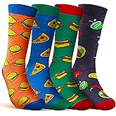 YOZHAKOU 4 Pairs Mens Funny Dress Socks,Novelty Food Pattern Crazy Fun Design Sock,the preferred gift for family and friends.