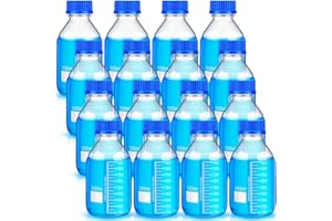 Chuarry 16 Pieces Media Storage Bottles Borosilicate Storage Glass Bottle Scientific Round Graduated Media Bottle with Blue Gl45 Screw Cap for Lab Water Reagent Liquids (1000 ml)