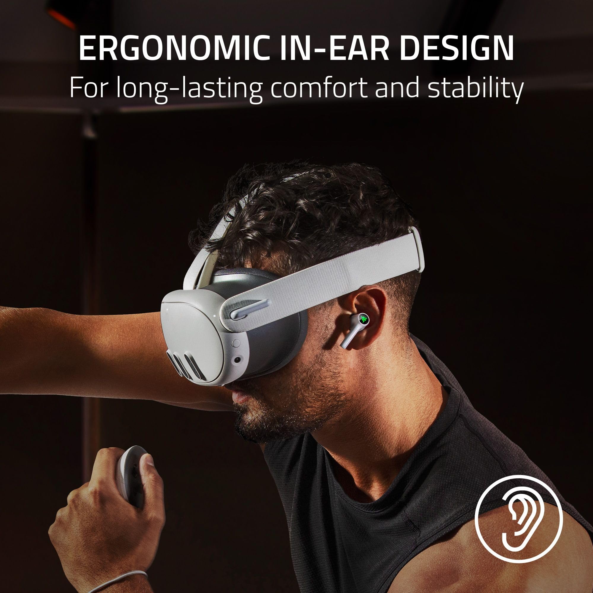 Razer Hammerhead HyperSpeed Wireless Gaming Earbuds for VR: Meta Quest 2 & 3 Authorized - 2.4Ghz Wireless via USB-C - Bluetooth 5.2 - Multi-Platform - ANC - 30 Hr Battery - Comfortable Fit - White