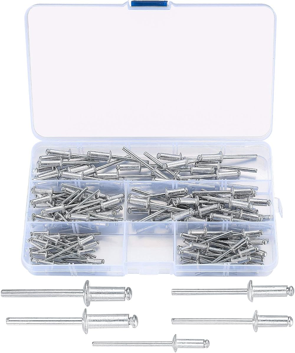 LJHOME 120pc Pop Rivets Assortment Aluminium Blind Rivets 3.2mm 4mm 5mm w/ Box
