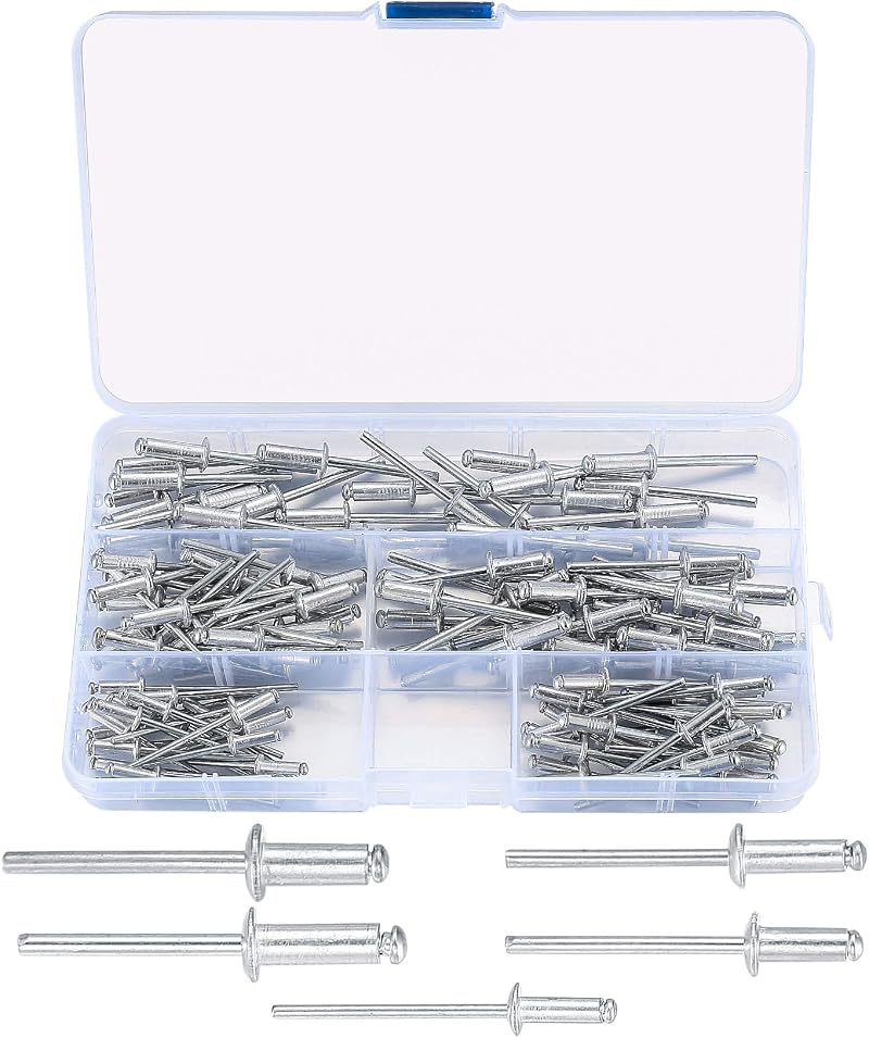 LJHOME 120pc Pop Rivets Assortment Aluminium Blind Rivets 3.2mm 4mm 5mm w/ Box