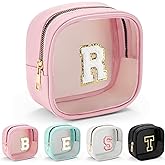YOOLIFE Initial Make Up Bag Travel Toiletry Bag, Clear Makeup Bag Preppy Cosmetic Bags Organizer Travel Essentials Gifts for Women Teen Girlfriend Teacher Mom Birthday Mothers Day Gifts
