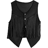 Pistha Women Tassel Vest 70s Hippie Sleeveless Faux Suede Rivets Fringe Vest Waistcoat Jacket Cowgirl Outfits