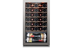 Ca'Lefort 34 Bottle Wine Fridge, Wine Cooler Refrigerator, Wine Refrigerators with Double-Pane Glass Door, 3-Color LED & Removable Shelves, 37-65â„‰ for Home/Bar/Office