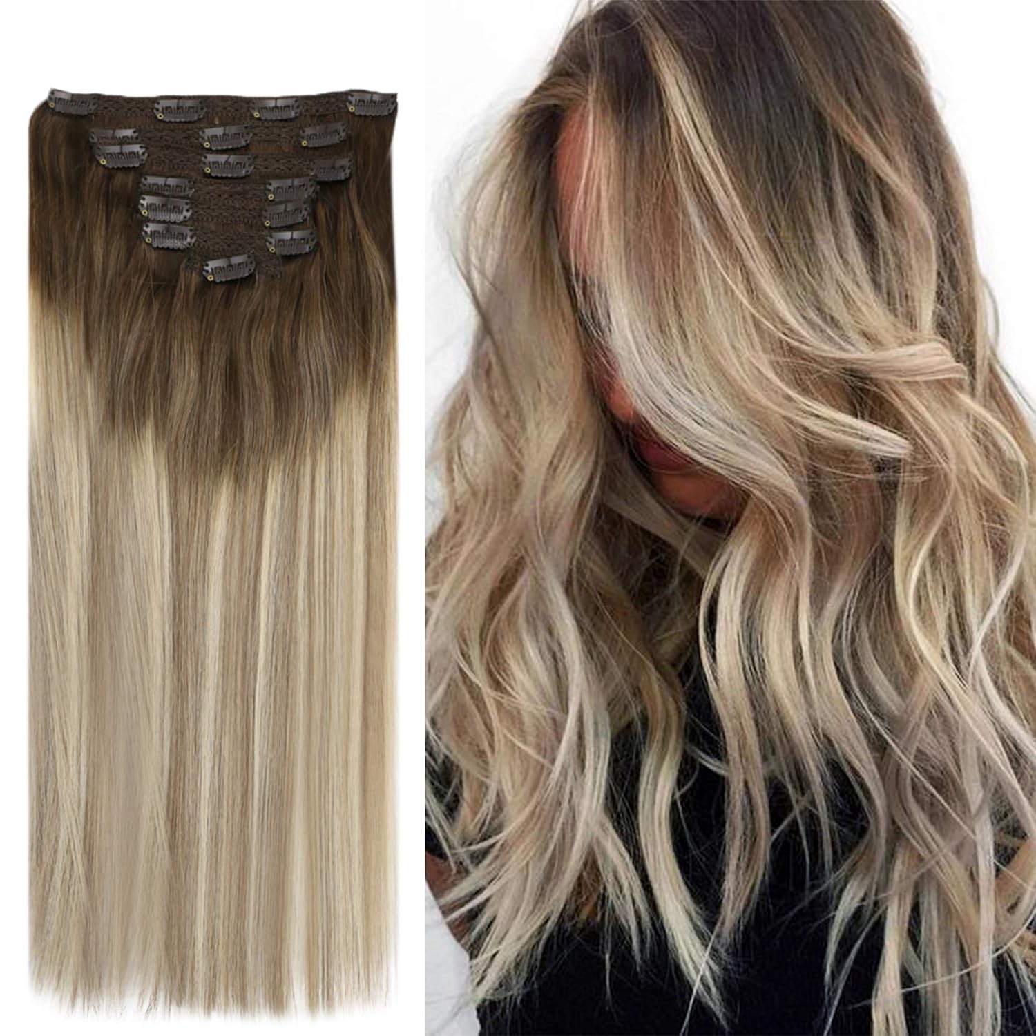 Amazon Com Youngsee 14inch Hair Extensions Clip In Balayage Dark