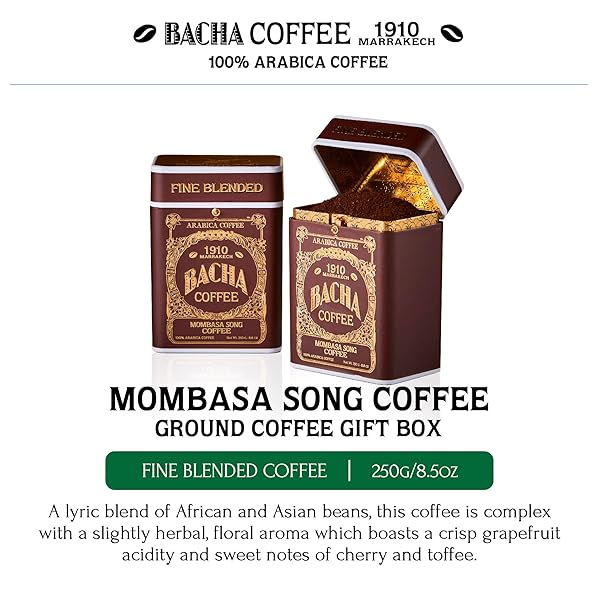 BACHA COFFEE | MOMBASA SONG FINE BLENDED, GROUND BEANS, MEDIUM ROAST, 100% ARABICA SPECIALTY COFFEE, 250G SIGNATURE NOMAD COLLECTION, GIFT BOX