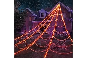 ZIVILIC Halloween Spider Web Lights 290 LED Lighted Spider Web Giant 23Ft Halloween Decorations Light up with 8 Lighting Modes Waterproof & Timer for Outdoor Indoor Yard Haunted House Decor, Orange