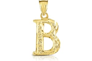 Floreo 10K Yellow Gold Letter A-Z Personalized Alphabet Name Monogram Pendant Optional Necklace, Initial Height 0.7 inch